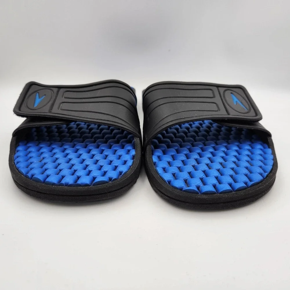 Speedo‎ Slide Mens 13-14 XL Black Blue Adjustable Strap Slip On Flat Sandals
